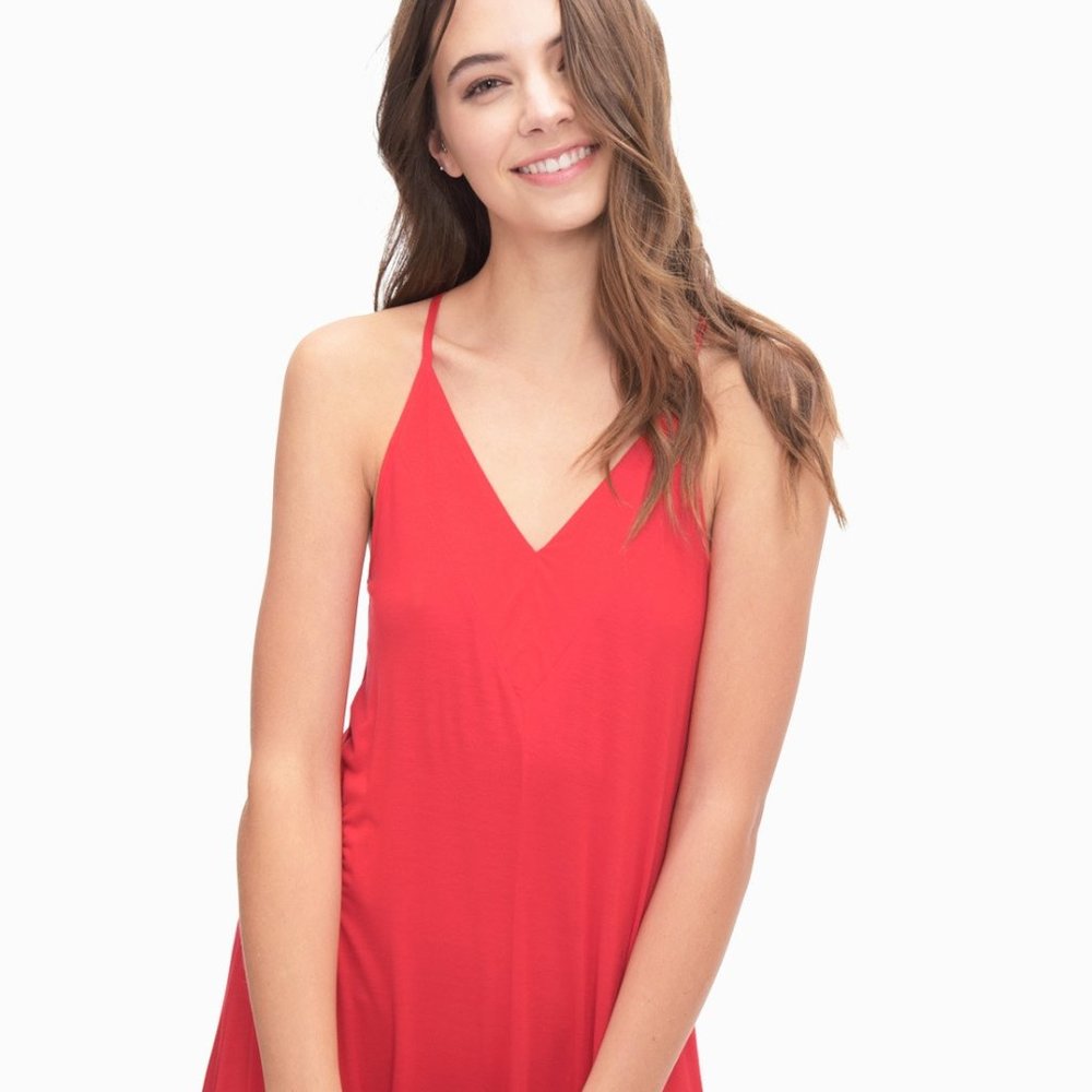 NWT Splendid Women's Rayon Jersey V-Neck Tank Dress Red Size M $150 X243